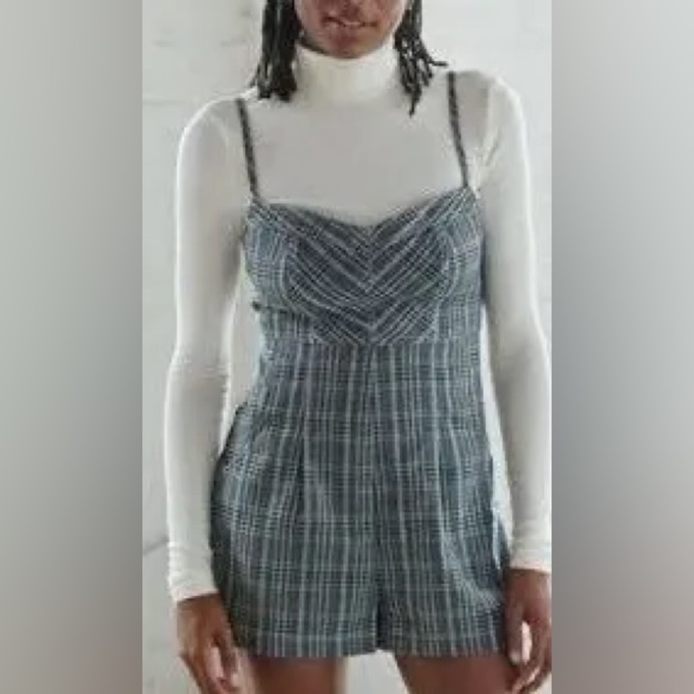 Urban Outfitters Isaac grey plaid romper